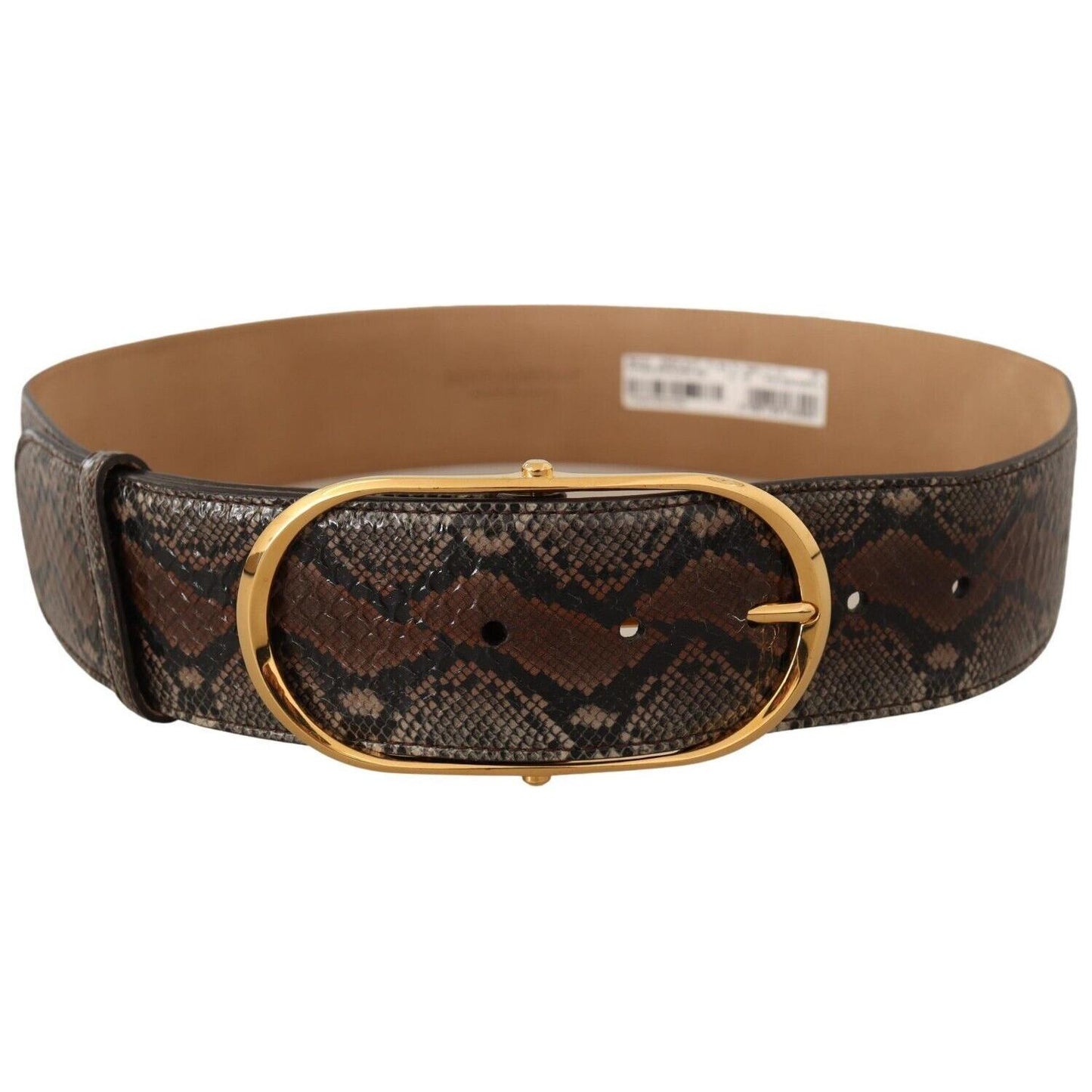 Dolce & Gabbana Brown Exotic Leather Gold Oval Buckle Belt BEL8361 - 80
