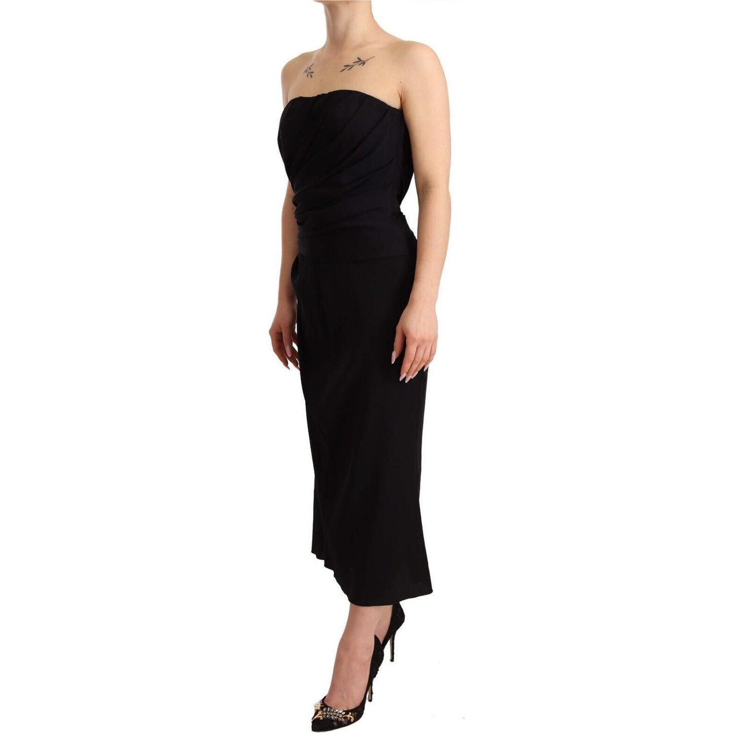 Dolce & Gabbana Black Silk Stretch Strapless Sheath Midi Dress DR28252 - 40