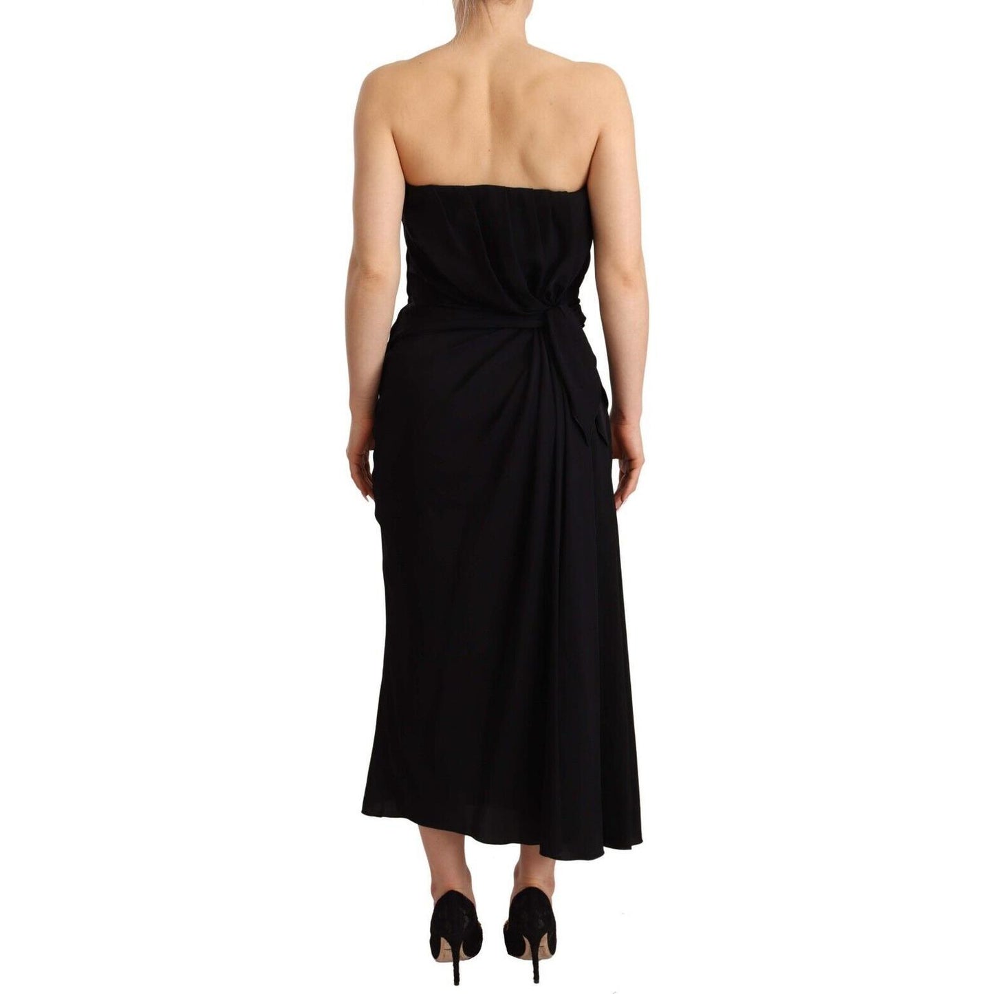 Dolce & Gabbana Black Silk Stretch Strapless Sheath Midi Dress DR28252 - 40