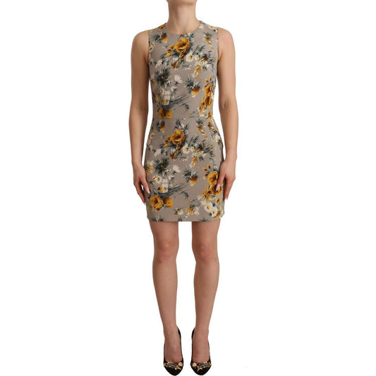 Dolce & Gabbana Gray Silk Stretch Floral Sheath Mini Dress DR28253 - 40