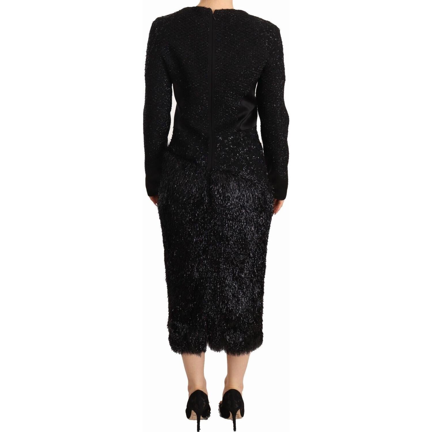 Masha Ma Black Studs Embellished Long Sleeves Sheath Midi Dress