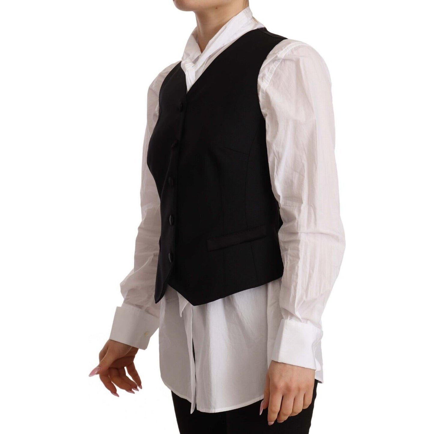 Dolce & Gabbana Black Button Down Sleeveless Vest Viscose Top TSH7059 - 40