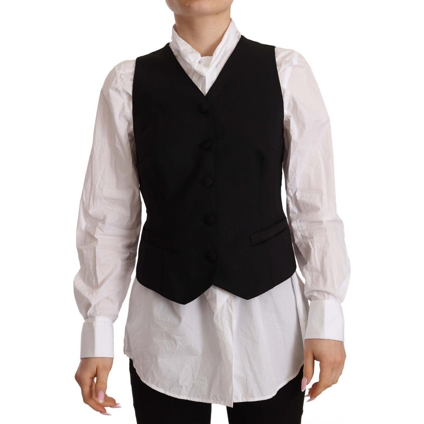 Dolce & Gabbana Black Button Down Sleeveless Vest Viscose Top TSH7059 - 40