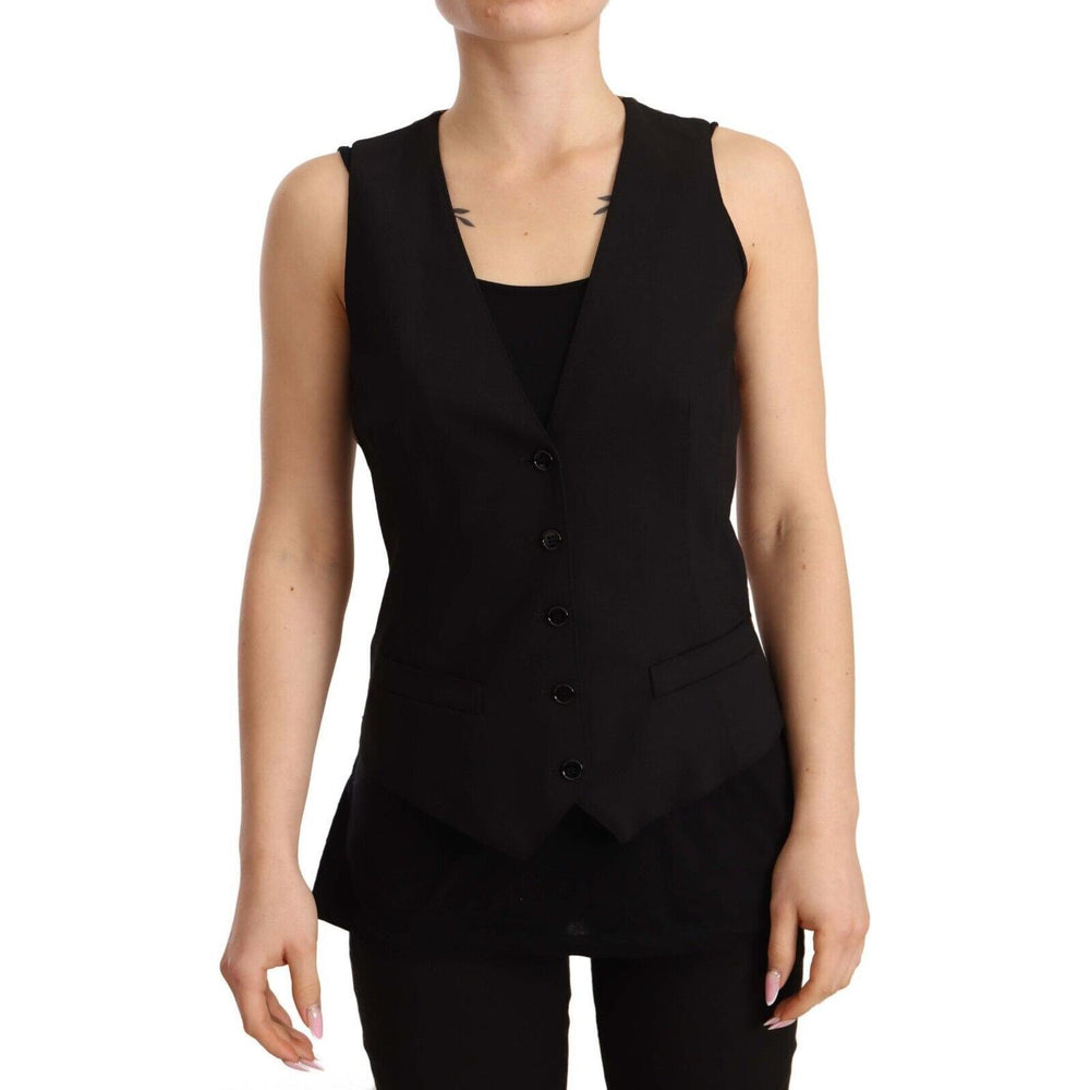 Dolce & Gabbana Black Button Down Sleeveless Vest Wool Top TSH7065 - 40