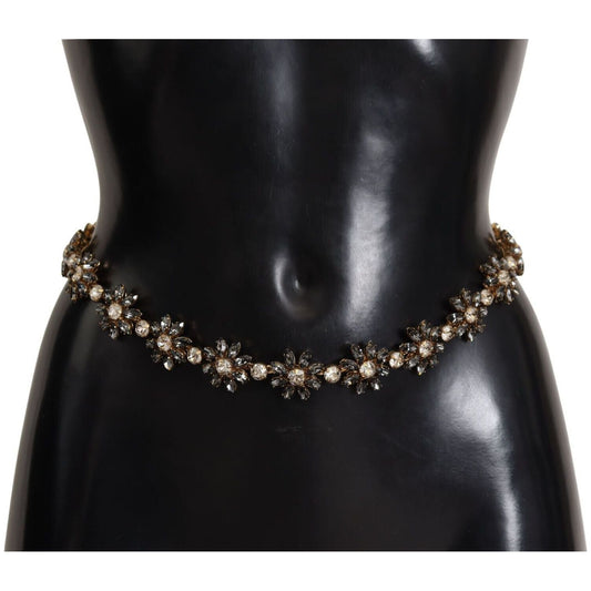 Dolce & Gabbana Black Daisy Crystal Dauphine Texture Belt BEL8296 -85