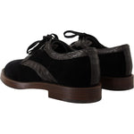 Dolce & Gabbana Black Velvet Exotic Leather Shoes MV4419- 44