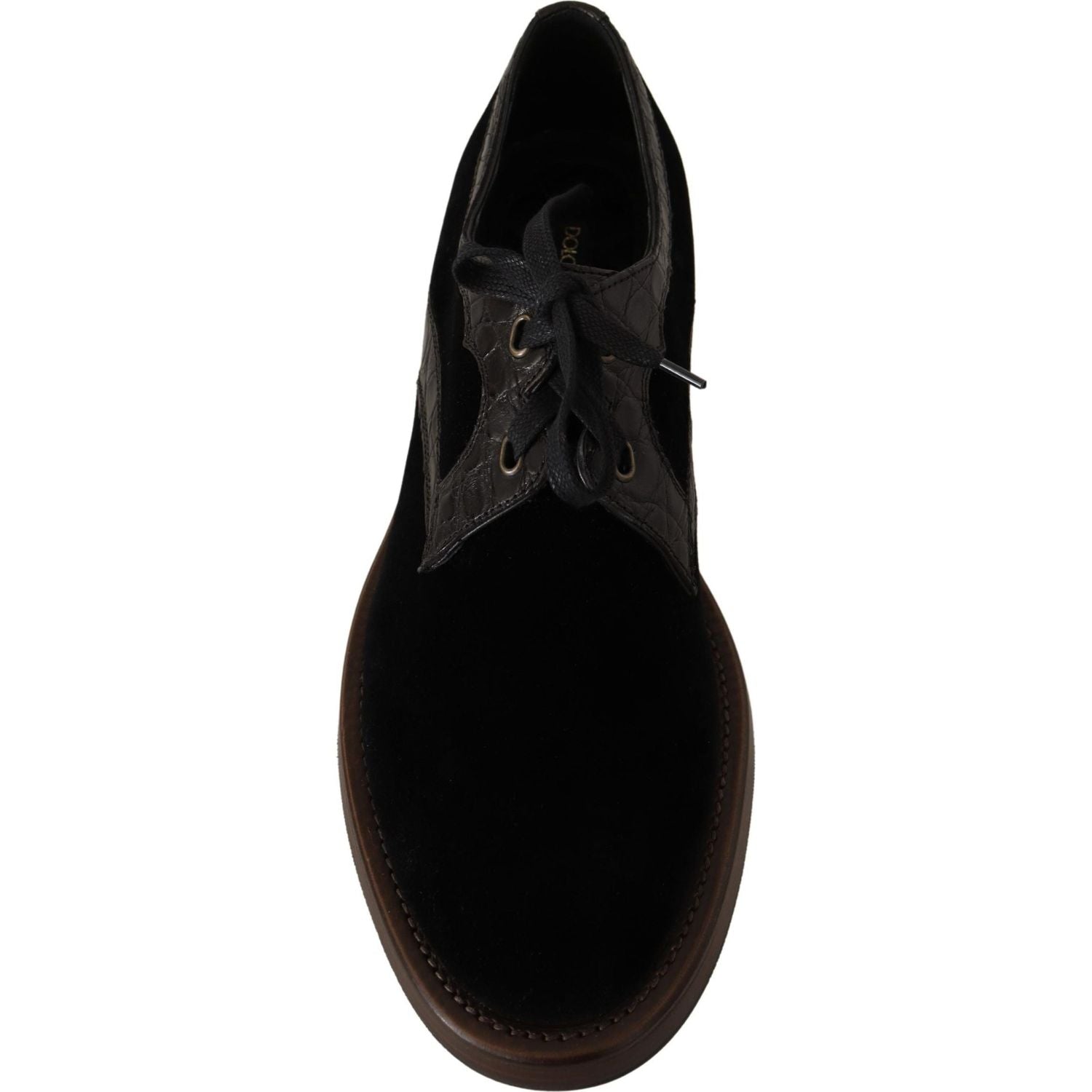 Dolce & Gabbana Black Velvet Exotic Leather Shoes