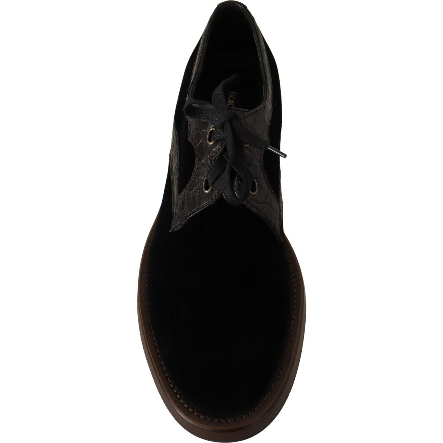 Dolce & Gabbana Black Velvet Exotic Leather Shoes MV4419- 44