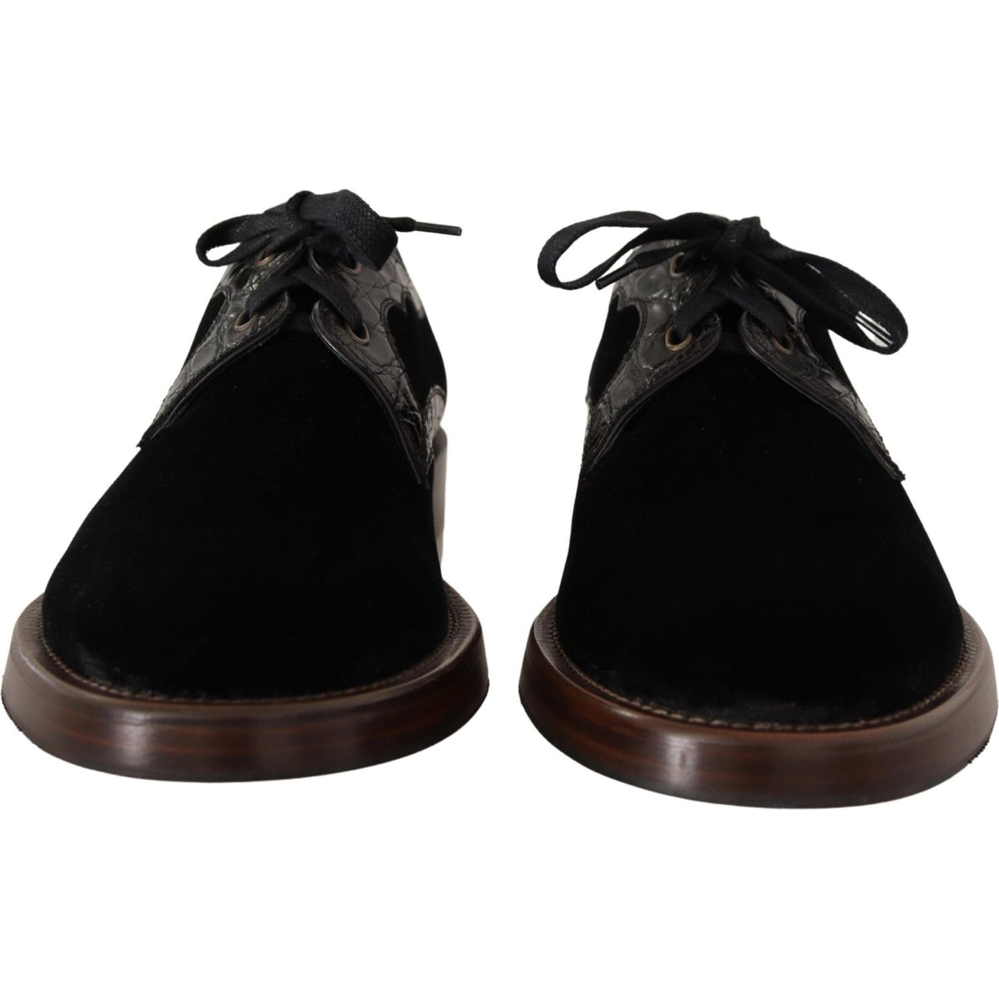 Dolce & Gabbana Black Velvet Exotic Leather Shoes MV4419- 44