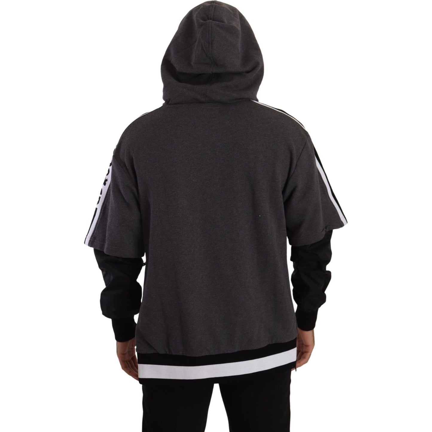 Dolce & Gabbana Gray Black Cotton Hooded #DGMILLENNIALS Sweater TSH7571- 46