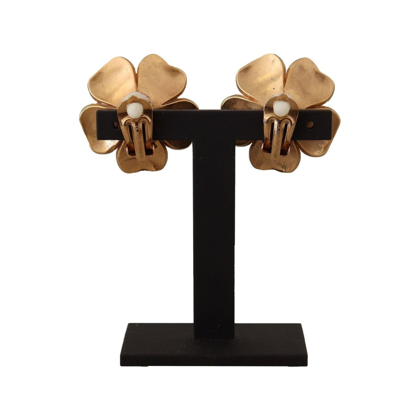Dolce & Gabbana Gold Tone Maxi Faux Pearl Floral Clip-on Jewelry Earrings SMY100819