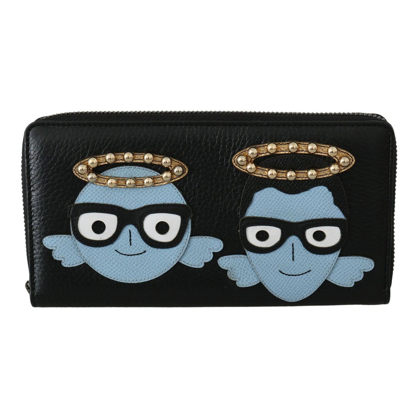 Dolce & Gabbana Black Blue Leather #DGFAMILY Zipper Continental Wallet VAS8504