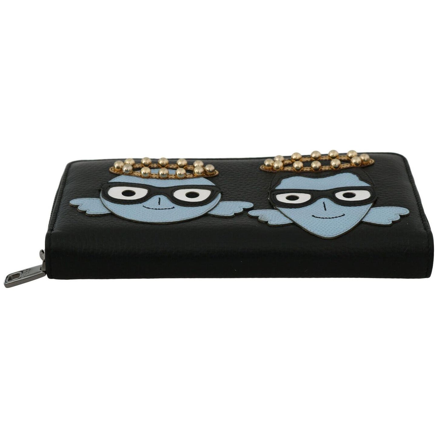 Dolce & Gabbana Black Blue Leather #DGFAMILY Zipper Continental Wallet VAS8504
