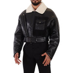 Dolce & Gabbana Black Leather Shearling Biker Coat Jacket JKT3251 - 48