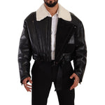 Dolce & Gabbana Black Leather Shearling Biker Coat Jacket JKT3251 - 48