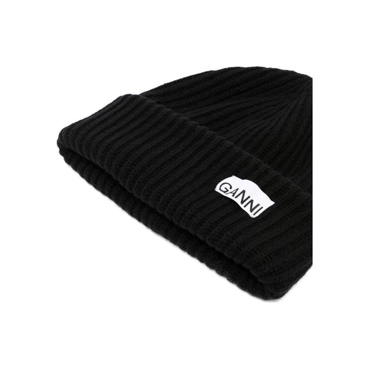 Ganni Oversized Wool Rib Knit Beanie A4429099-P25