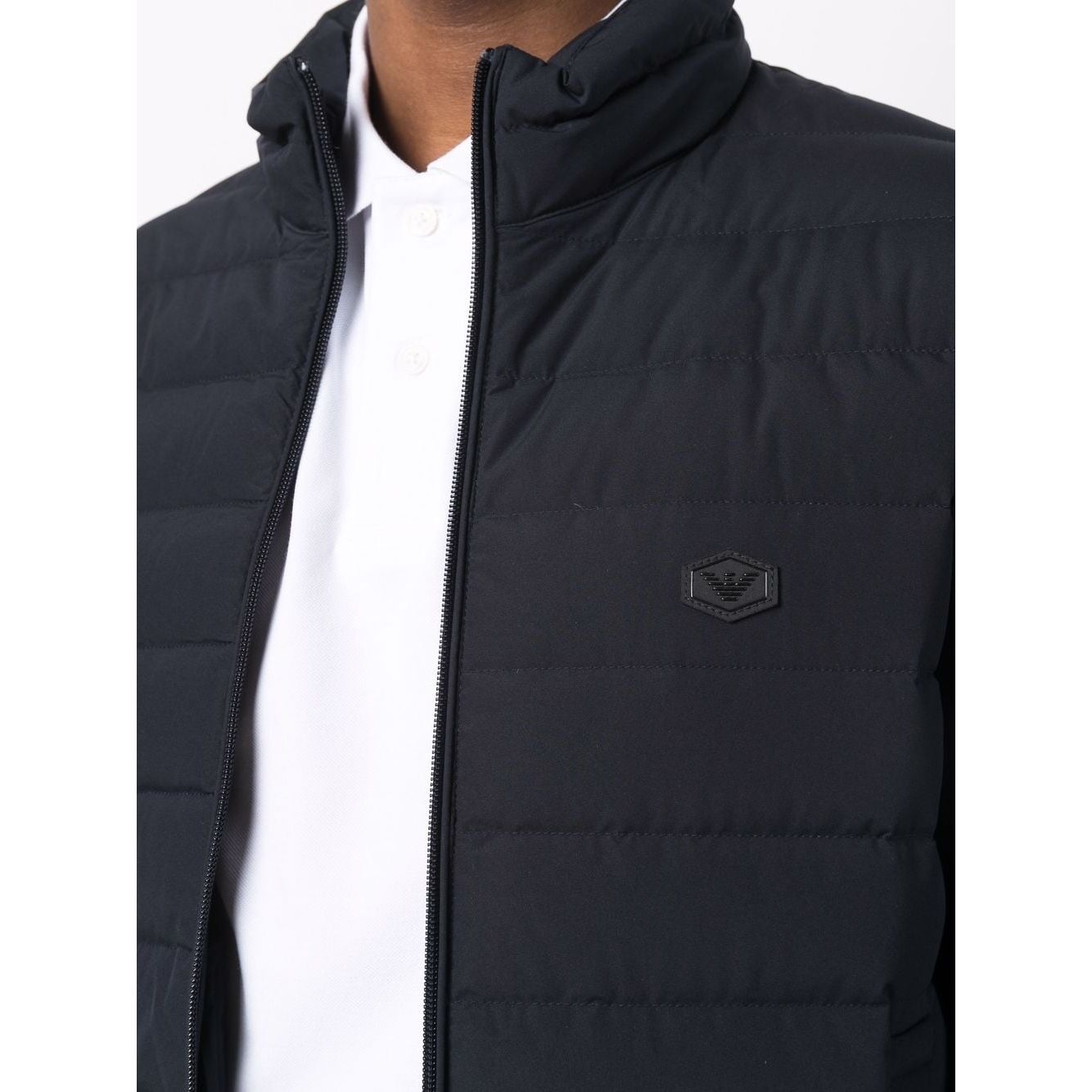 Emporio Armani Navy blue feather down padded logo-patch jacket Jackets