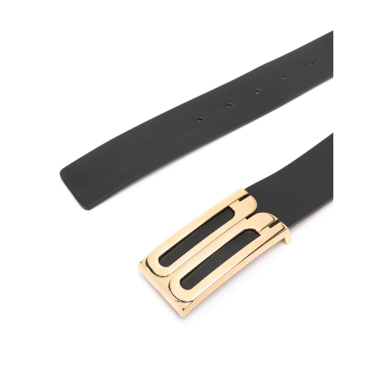 Victoria Beckham Jumbo Frame logo-buckle leather belt 1324ABL005770ABLACK-P25