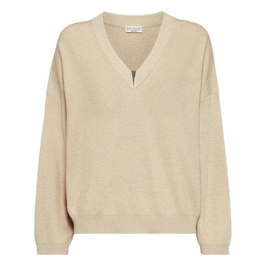 Brunello Cucinelli cotton english rib sweater with shiny detail