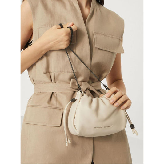 Brunello Cucinelli Bucket Mellow mini bag in Soft leather with Precious Chain MBGPD2667C8905-P25