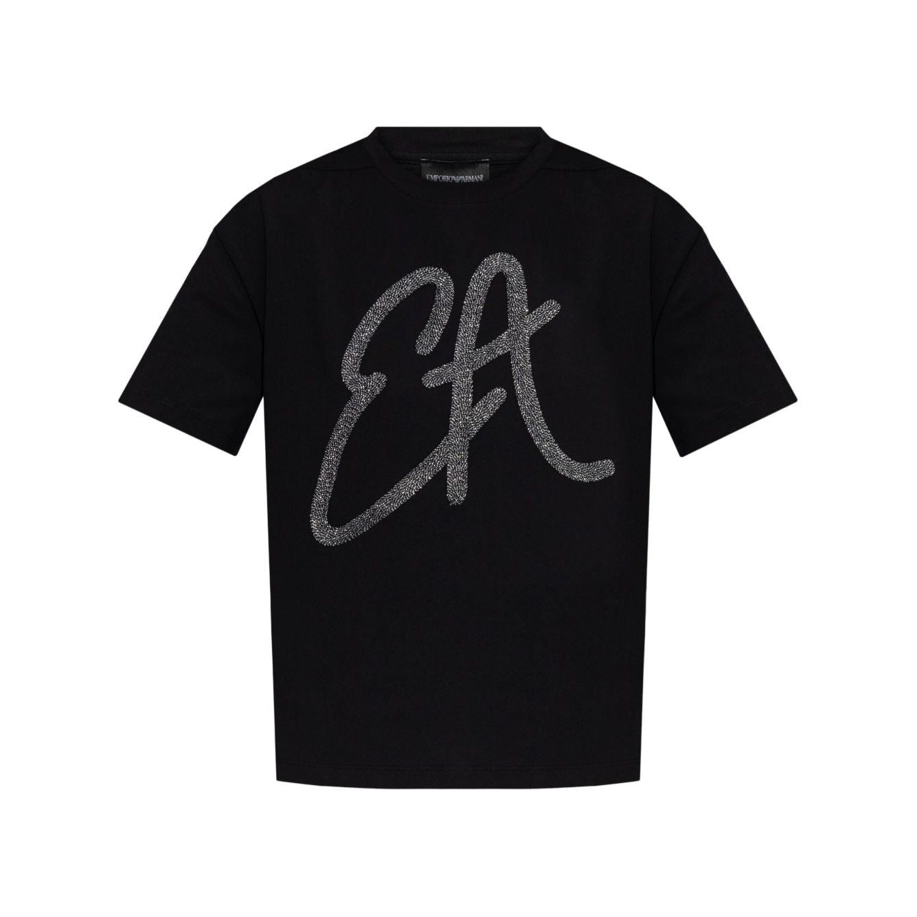 Emporio Armani Cotton-jersey T-shirt with oversized lurex logo Topwear