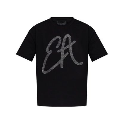 Emporio Armani Cotton-jersey T-shirt with oversized lurex logo Topwear