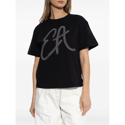 Emporio Armani Cotton-jersey T-shirt with oversized lurex logo Topwear