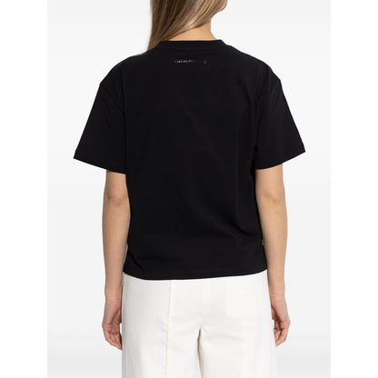 Emporio Armani Cotton-jersey T-shirt with oversized lurex logo Topwear