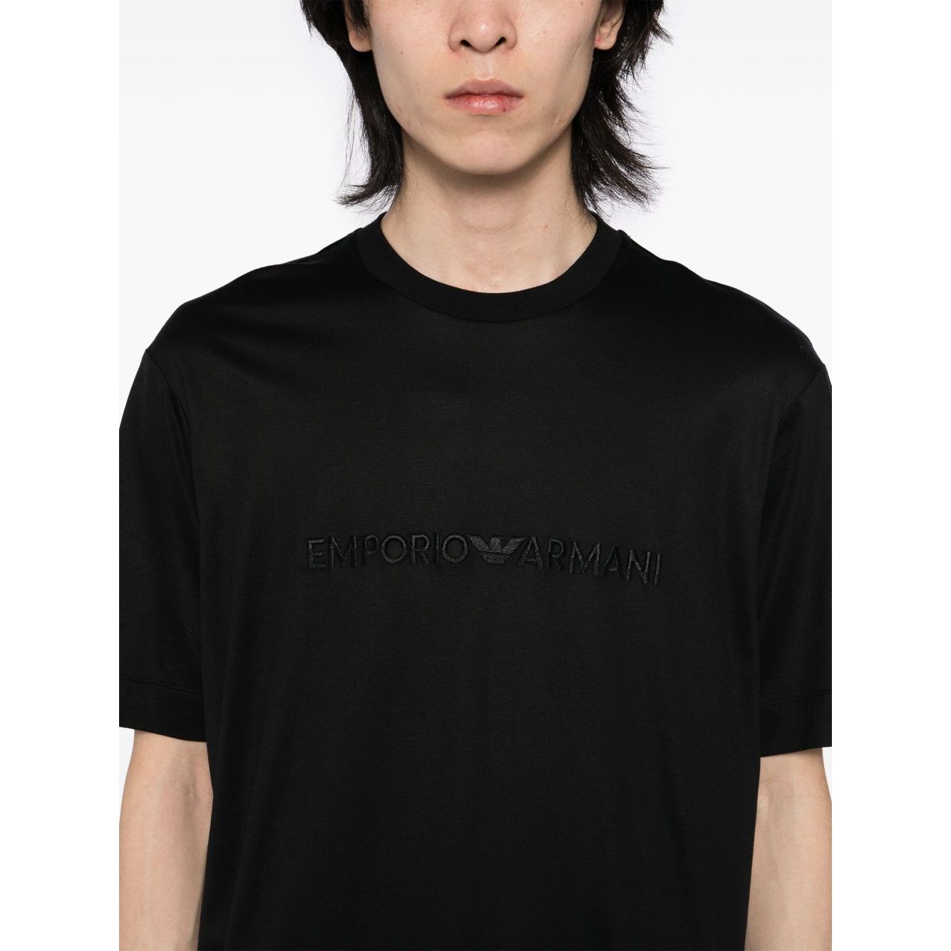 Emporio Armani T-shirt with embossed logo embroidery in lyocell blend jersey Topwear