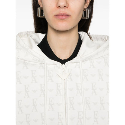 Emporio Armani Zip-up hoodie in double jersey with all-over lettering Topwear