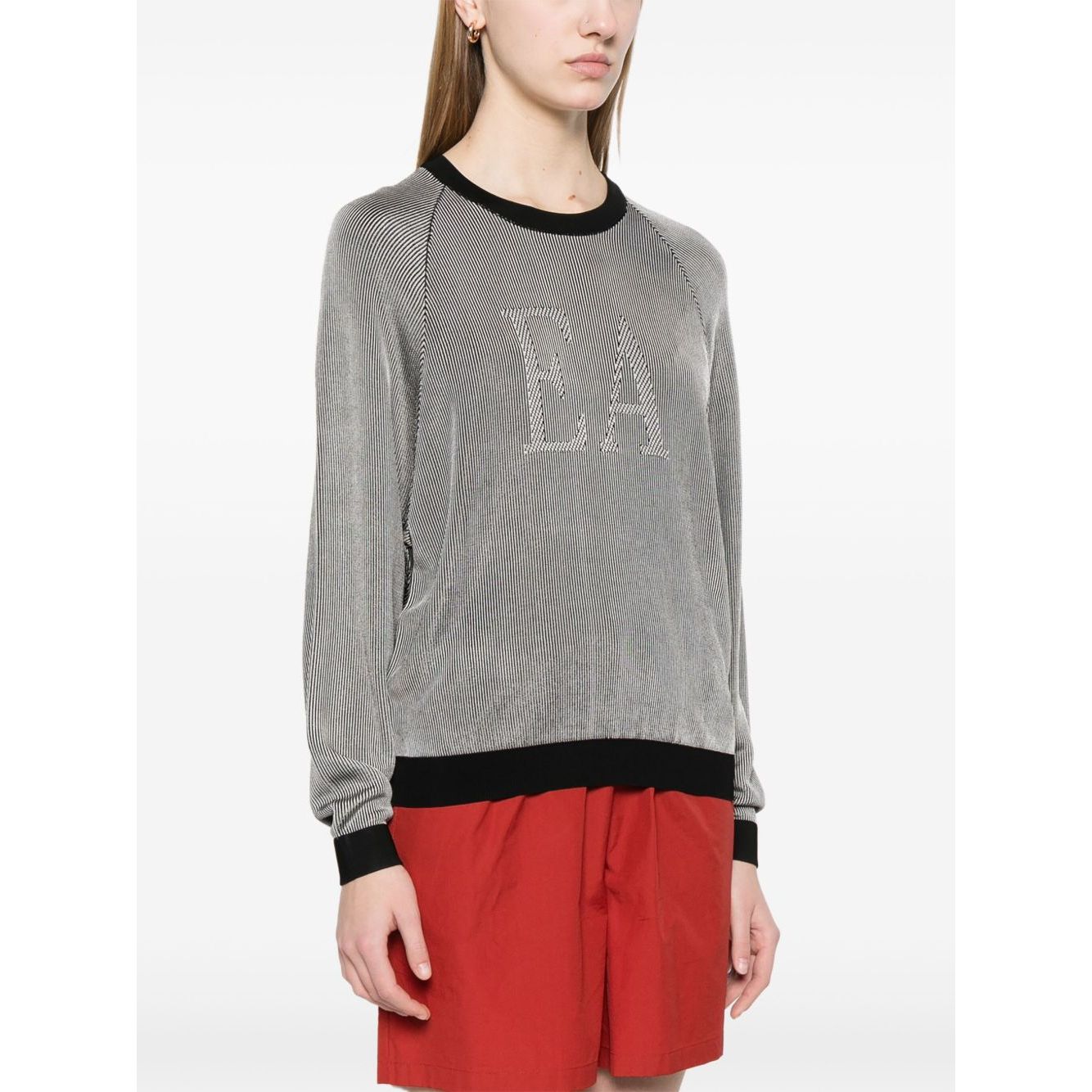 Emporio Armani Two-tone fisherman’s rib jumper with EA logo Topwear