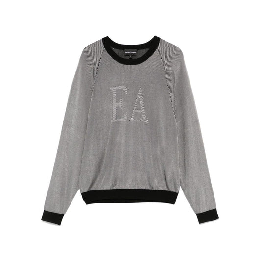 Emporio Armani Two-tone fisherman’s rib jumper with EA logo Topwear