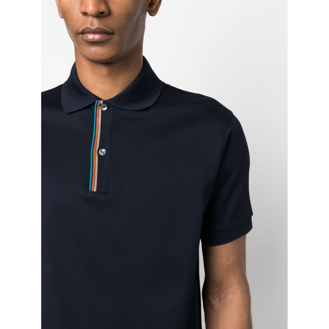 PS By Paul Smith T-shirts and Polos Blue featuring navy polo with rainbow stripe detailing and button placket.