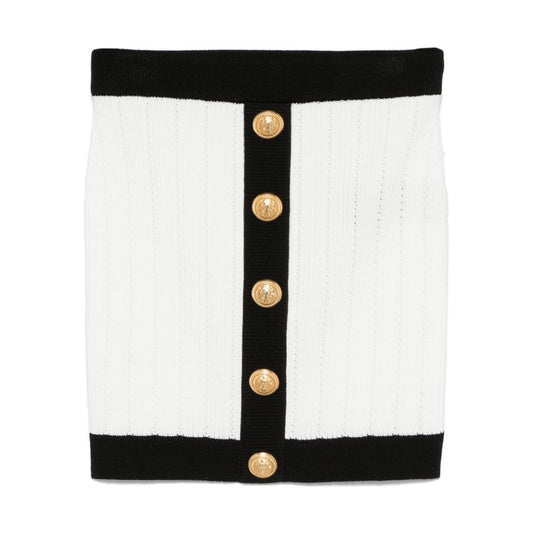 Balmain Button-embellished ribbed-knit mini skirt FF1LB039KI64GAB-AI25