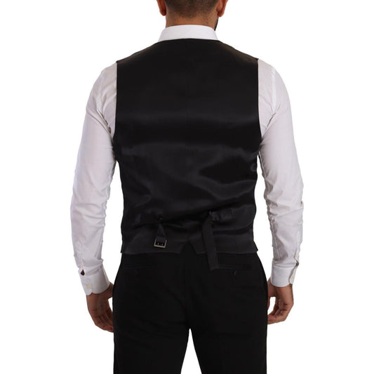 Dolce & Gabbana Black Striped Wool Silk Waistcoat Vest TSH7590 - 48