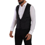Dolce & Gabbana Black Striped Wool Silk Waistcoat Vest TSH7590 - 48