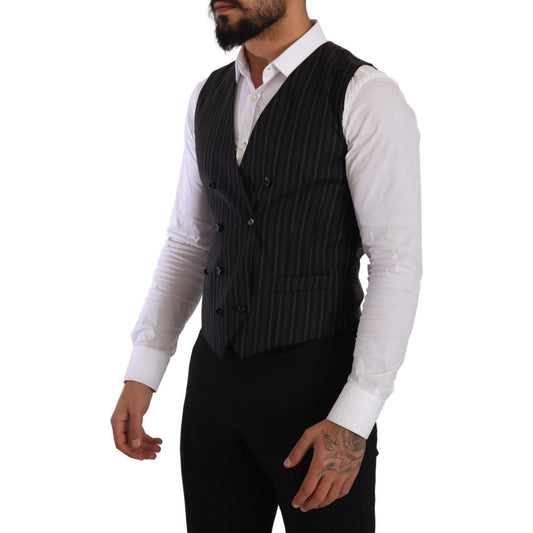Dolce & Gabbana Gray Striped Double Breasted Waistcoat Vest TSH7592 - 48