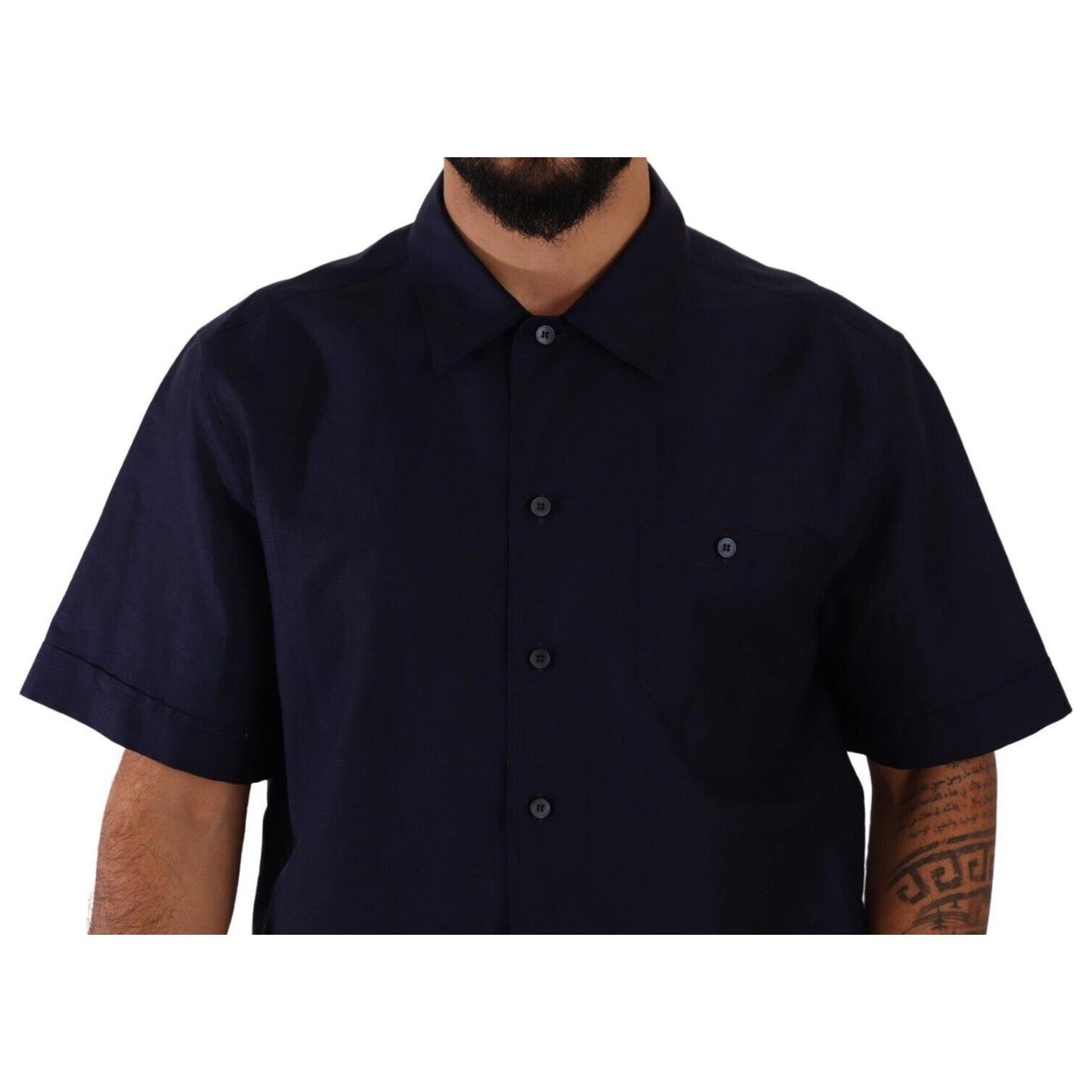 Dolce & Gabbana Navy Blue Button Down Short Sleeves Shirt TSH7560 - 40