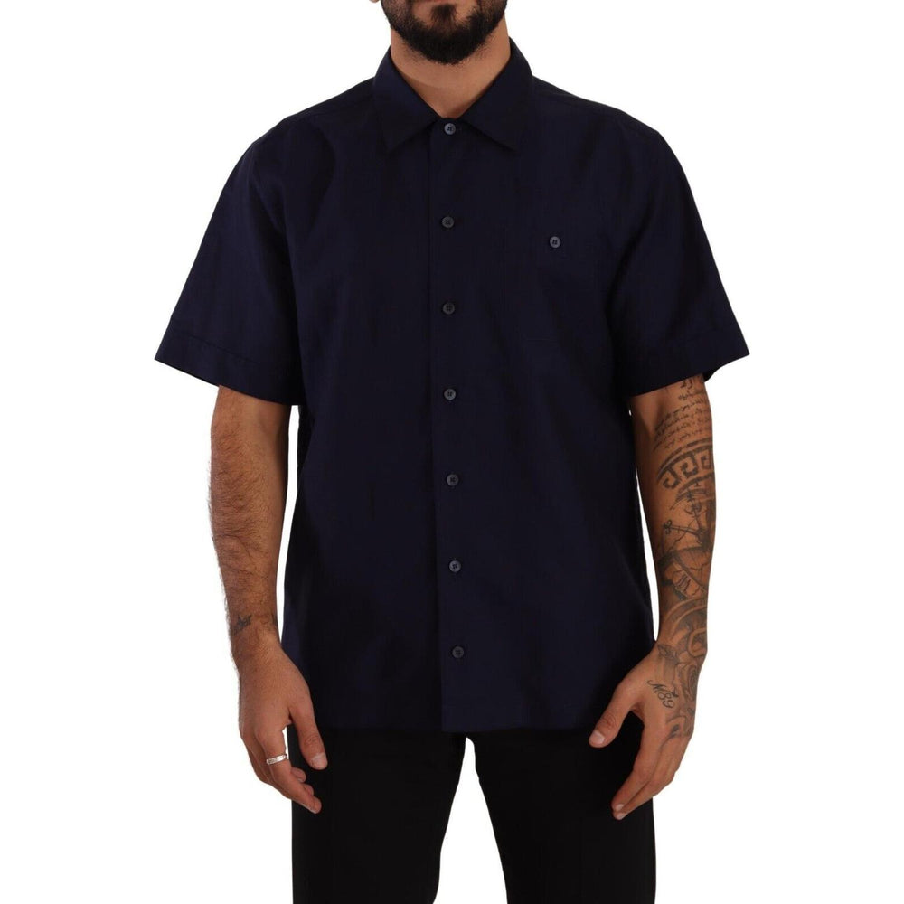 Dolce & Gabbana Navy Blue Button Down Short Sleeves Shirt TSH7560 - 40