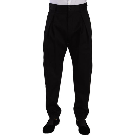 Dolce & Gabbana Black Cotton High Waist Men Trouser Dress Pants PAN72765 - 48