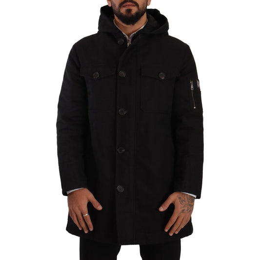 Dolce & Gabbana Black Denim Hooded Parka Coat Winter Jacket JKT3016- 46