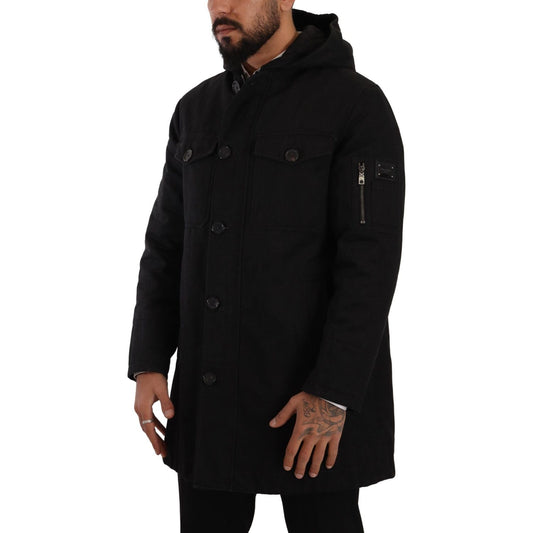 Dolce & Gabbana Black Denim Hooded Parka Coat Winter Jacket JKT3016- 46