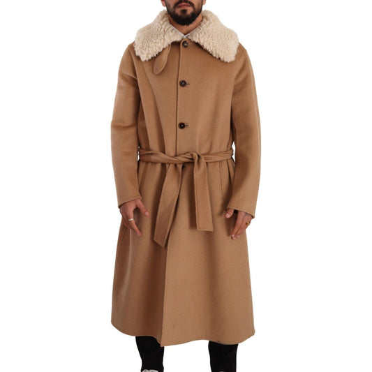 Dolce & Gabbana Beige Camel Skin Cashmere Shearling Overcoat Jacket JKT3246- 48