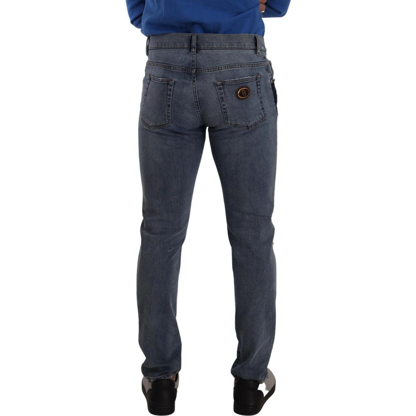 Dolce & Gabbana Blue Two Tone Tattered Cotton Slim Denim Jeans PAN72891 - 48