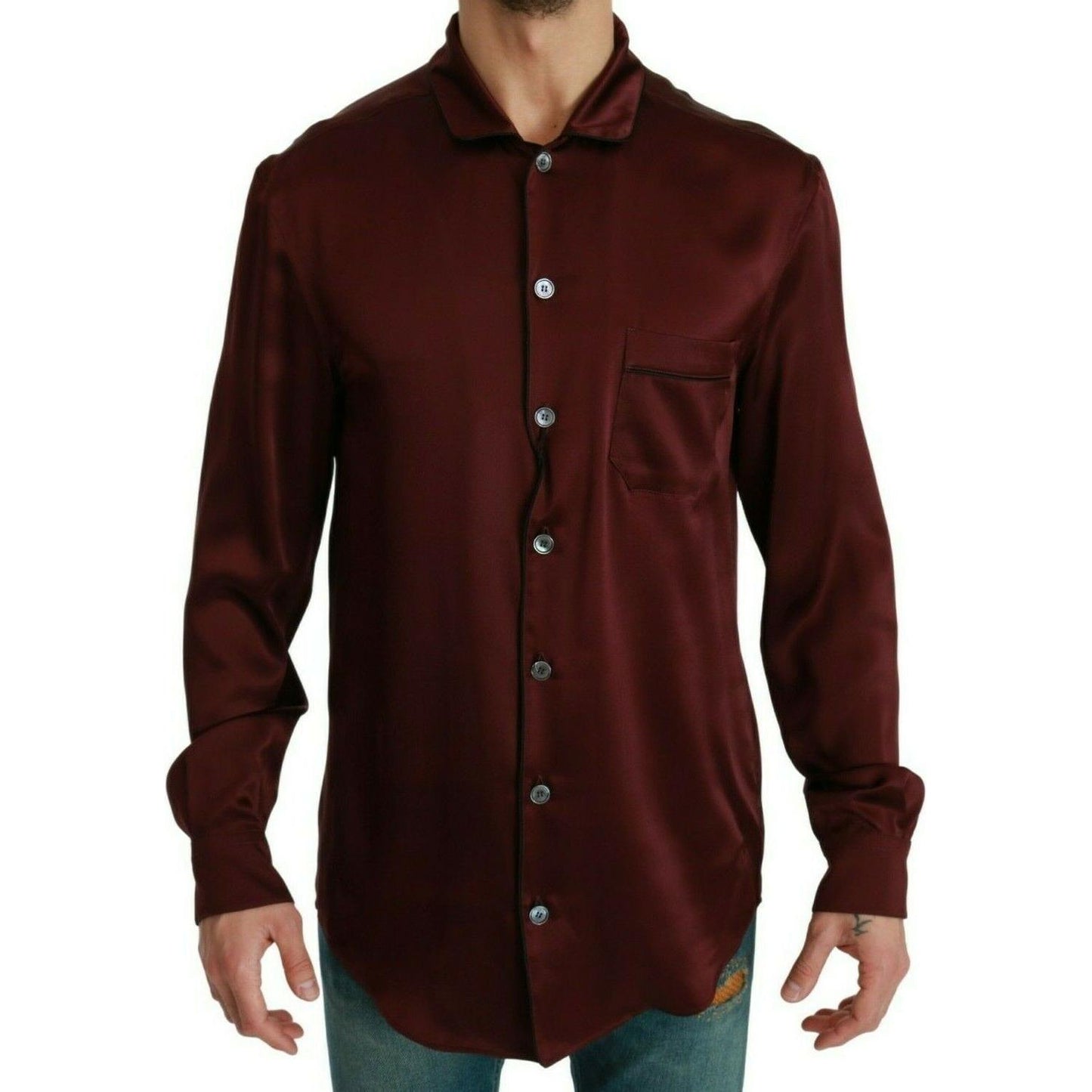 Dolce & Gabbana Bordeaux Silk Pajama Casual Shirt TSH4616- 40