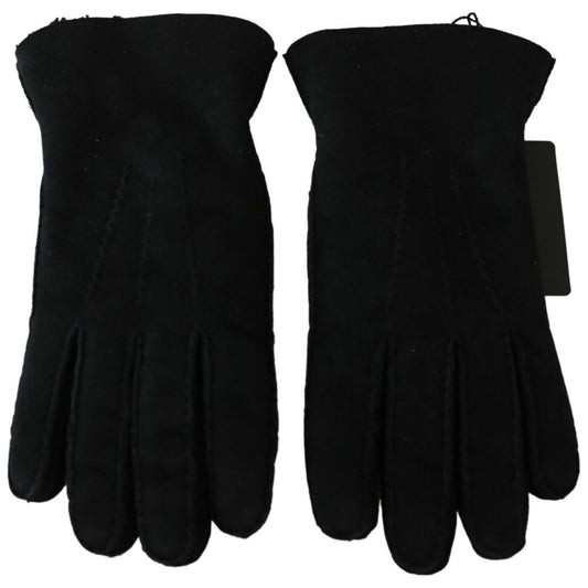 Dolce & Gabbana Black Leather Motorcycle Biker Mitten Gloves LB1025- 8.5