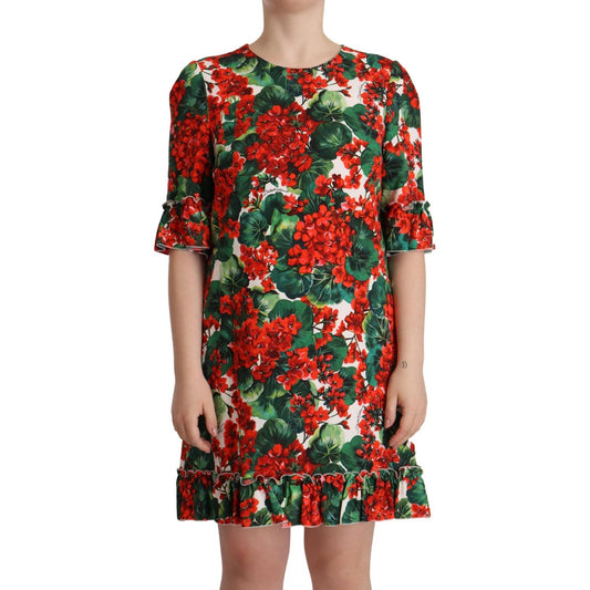 Dolce & Gabbana Multicolor Red Floral Shift Gown Dress DR28618- IT44