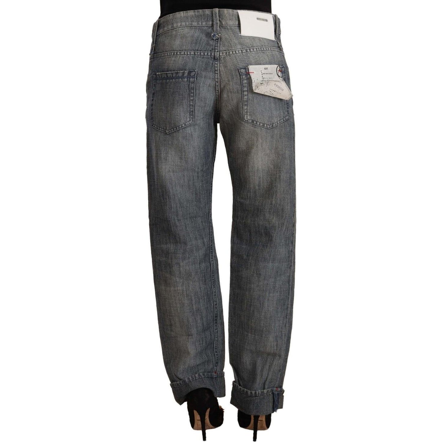 Acht Gray Washed Mid Waist Straight Denim Folded Hem Jeans PAN71814 - 26