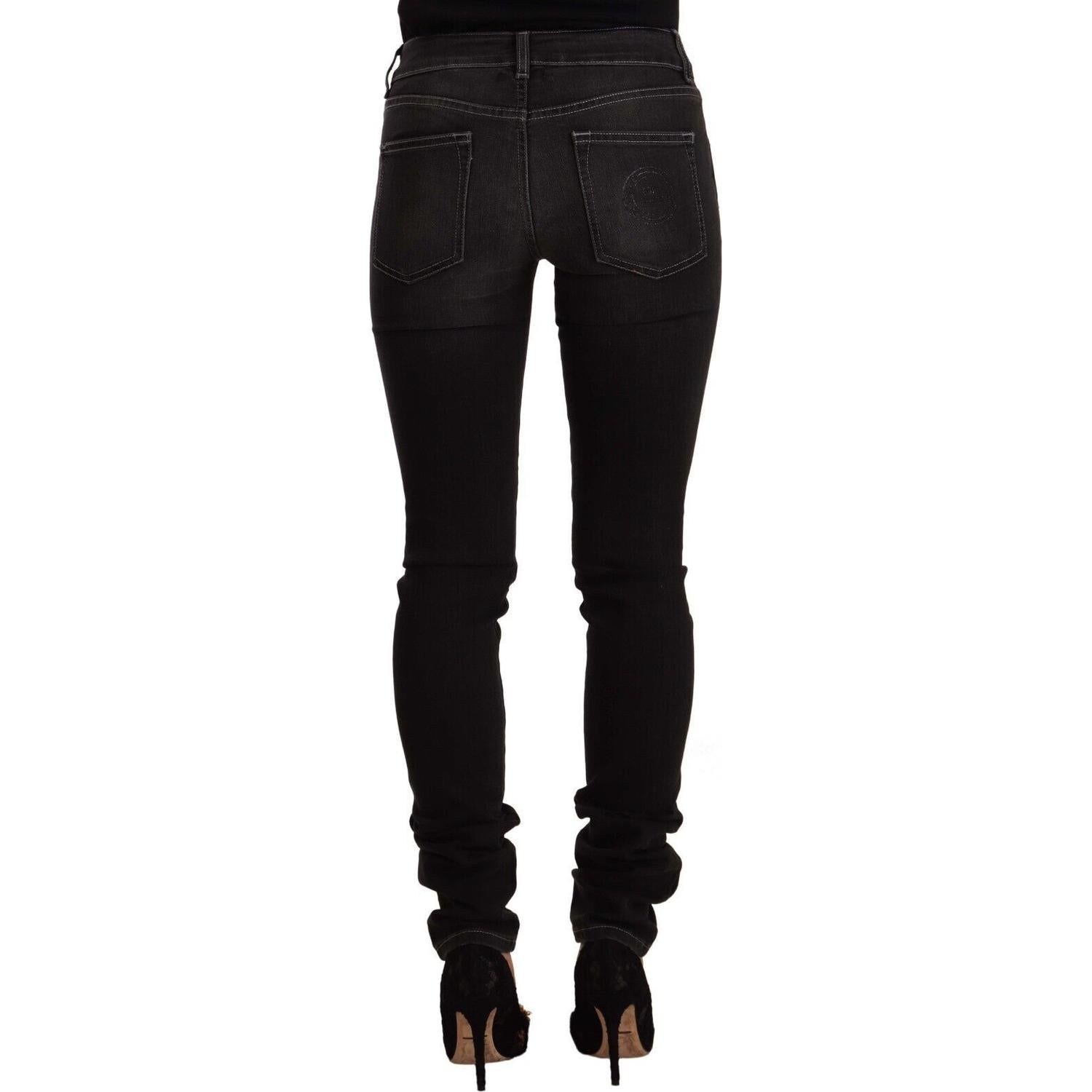 GF Ferre Black Washed Mid Waist Cotton Skinny Slim Fit Jeans