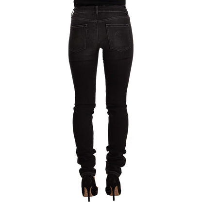 GF Ferre Black Washed Mid Waist Cotton Skinny Slim Fit Jeans